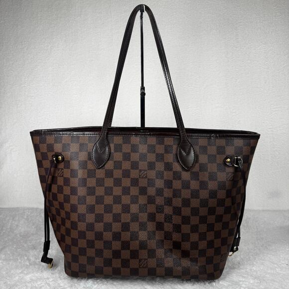 Louis Vuitton Neverfull MM Damier Ebene Tote Bag Cherry Red Interior Brown Check - Picture 2 of 16